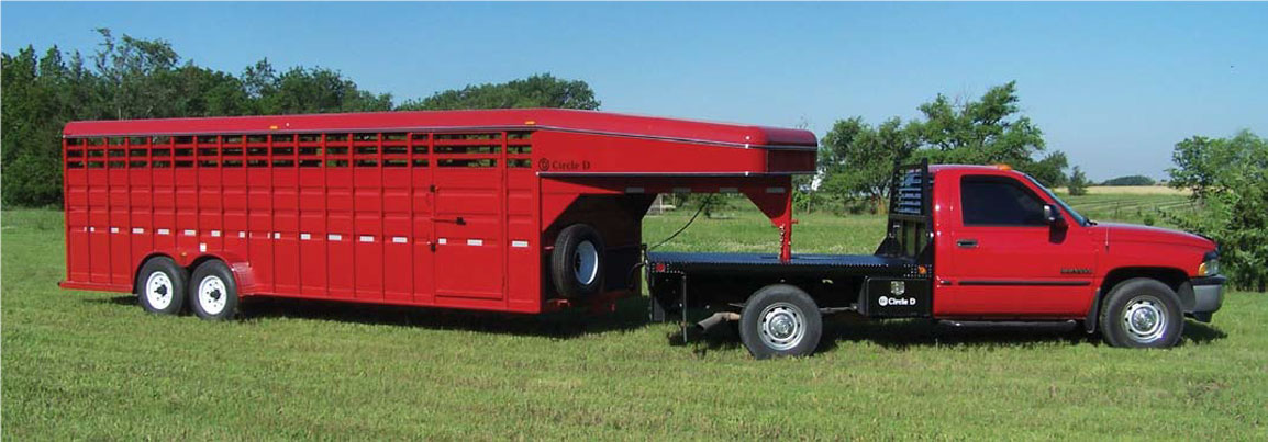 Circle D red truck and trailer